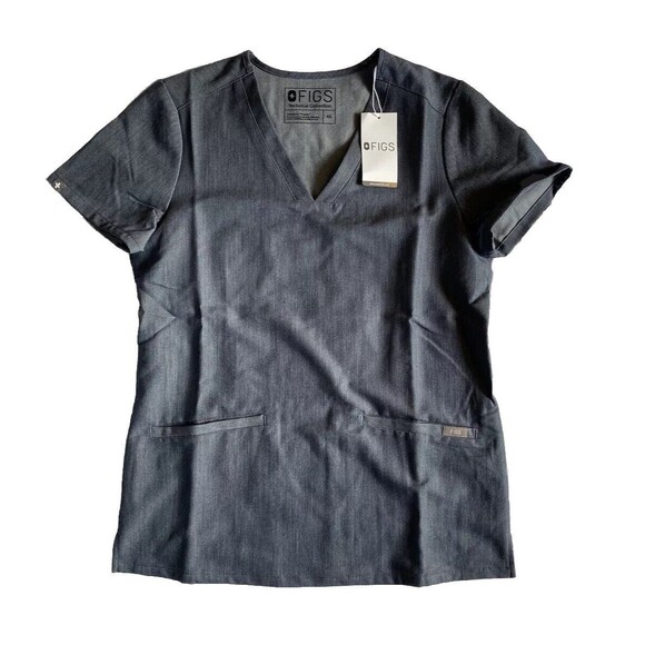 Figs Technical Collection Casma 3 Pocket Scrub Top Chambray Blue Women XS V-Neck - Picture 1 of 11